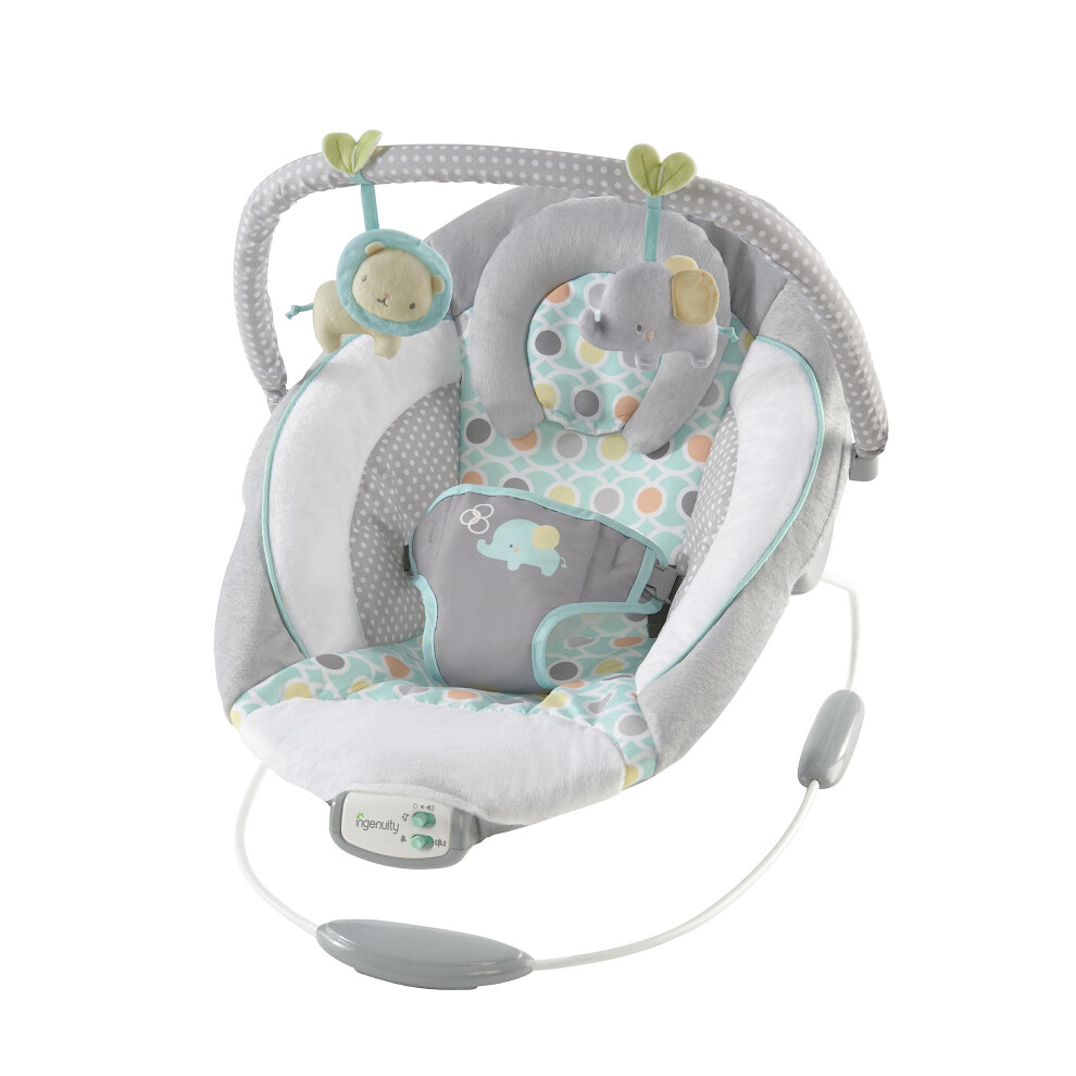 Ingenuity, Soothing Baby Bouncer Chair with Soothing Vibrating Infant Seat, Morrison - 8 Melodies, Removable Toy Bar with 2 Plush Toys, Volume