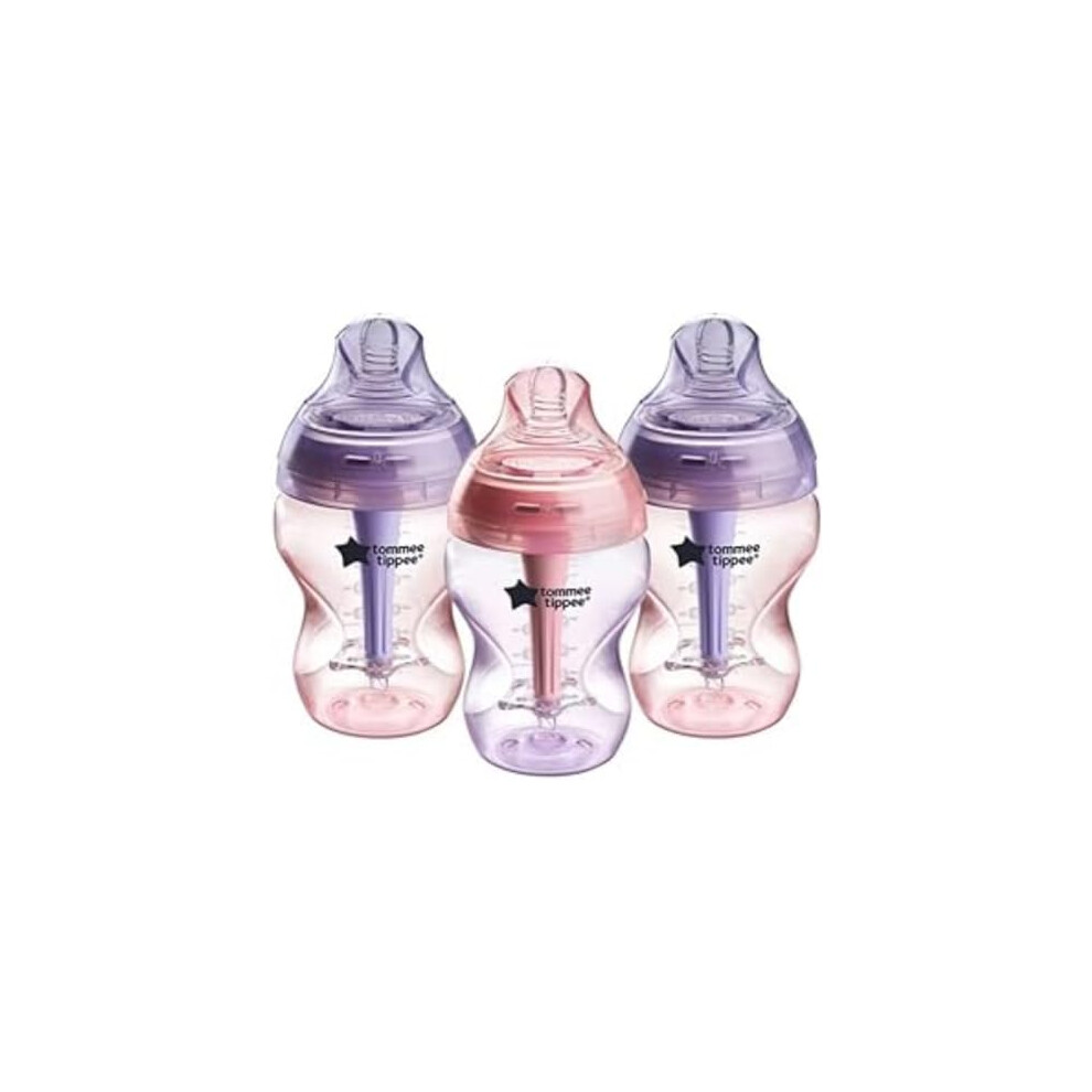 Tommee Tippee Advanced Anti-Colic Baby Bottle, 260ml, Slow-Flow Breast-Like Teat for a Natural Latch, Triple-Vented Anti-Colic Wand, Pack of 3,