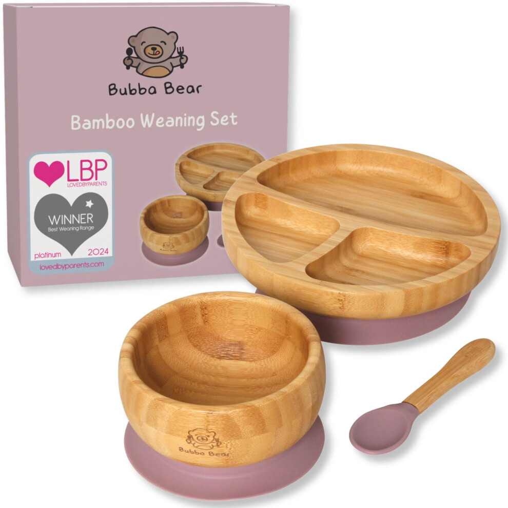 Bubba Bear Baby Weaning Set | Bamboo Plates, Bowls & Spoons For Toddler Led Feeding | Suction Plate, Bowl & Spoon Sets For Babies From 6 Months |