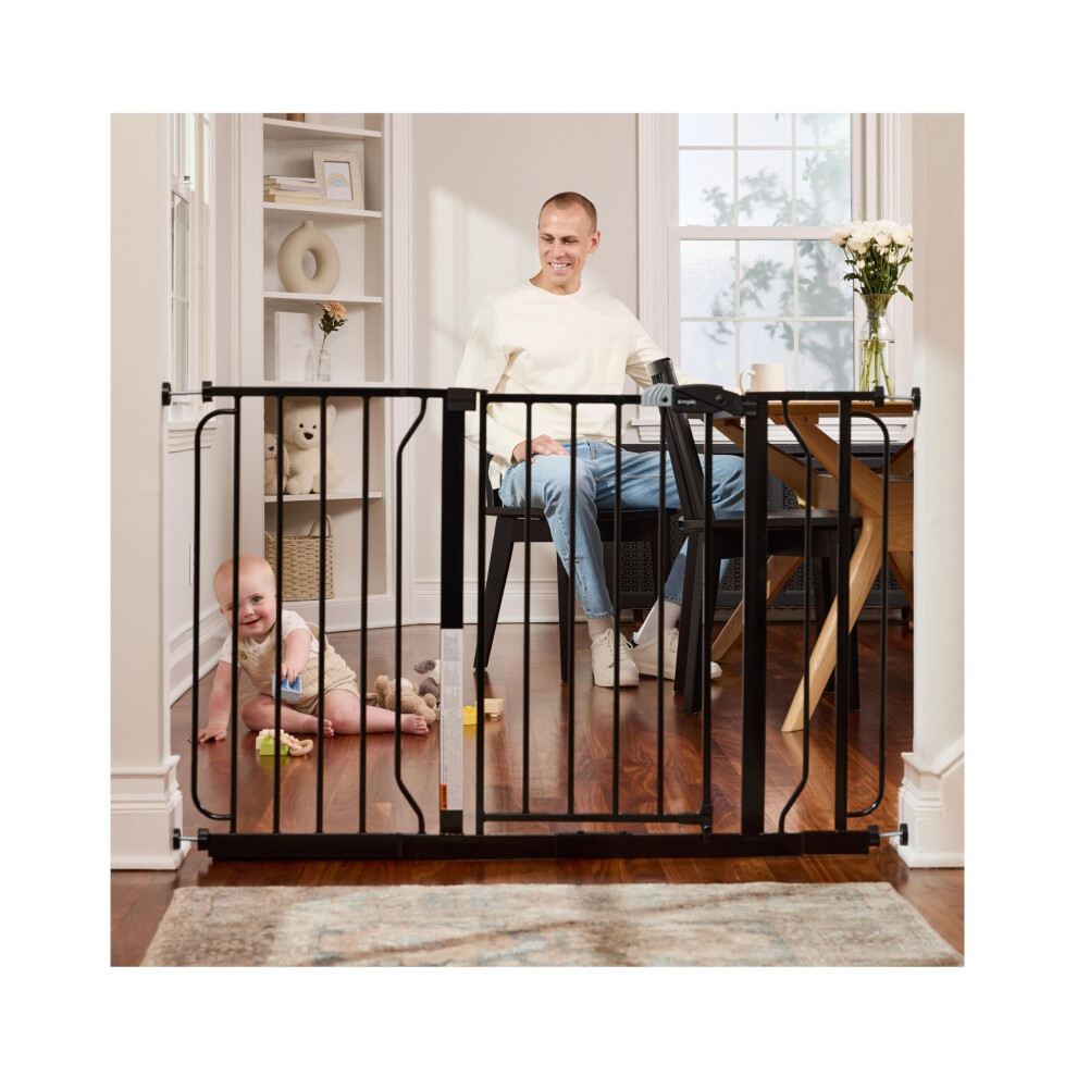 Regalo Easy Step 124cm Extra Wide Baby Gate, Black, Includes 10cm and 30.5cm Extension Kit, 4 Pack of Pressure Mount Kit and 4 Pack of Wall Mount Kit-image-OPC-PGY6M8Z-NEW