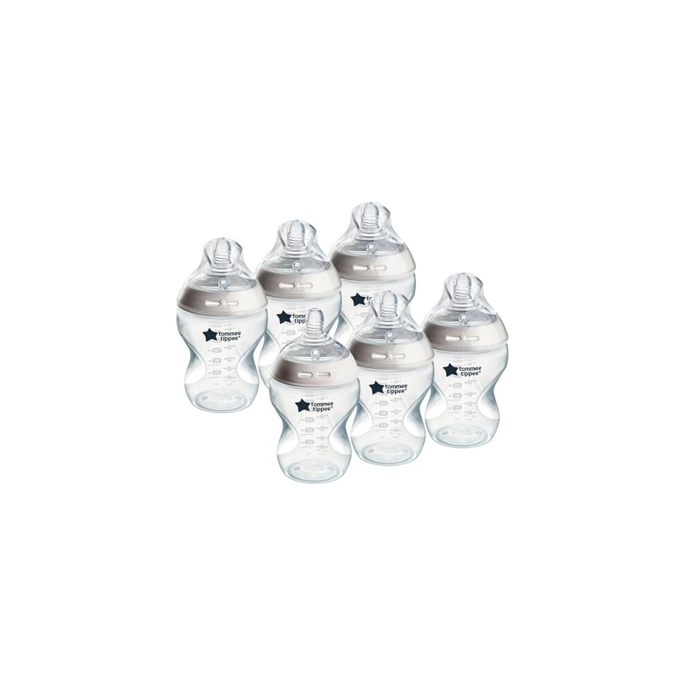 Tommee Tippee Baby Bottles, Natural Start Anti-Colic Baby Bottle with Slow Flow Breast-Like Teat, 260 ml, 0m+, Clear Colour, Self-Sterilising, Baby