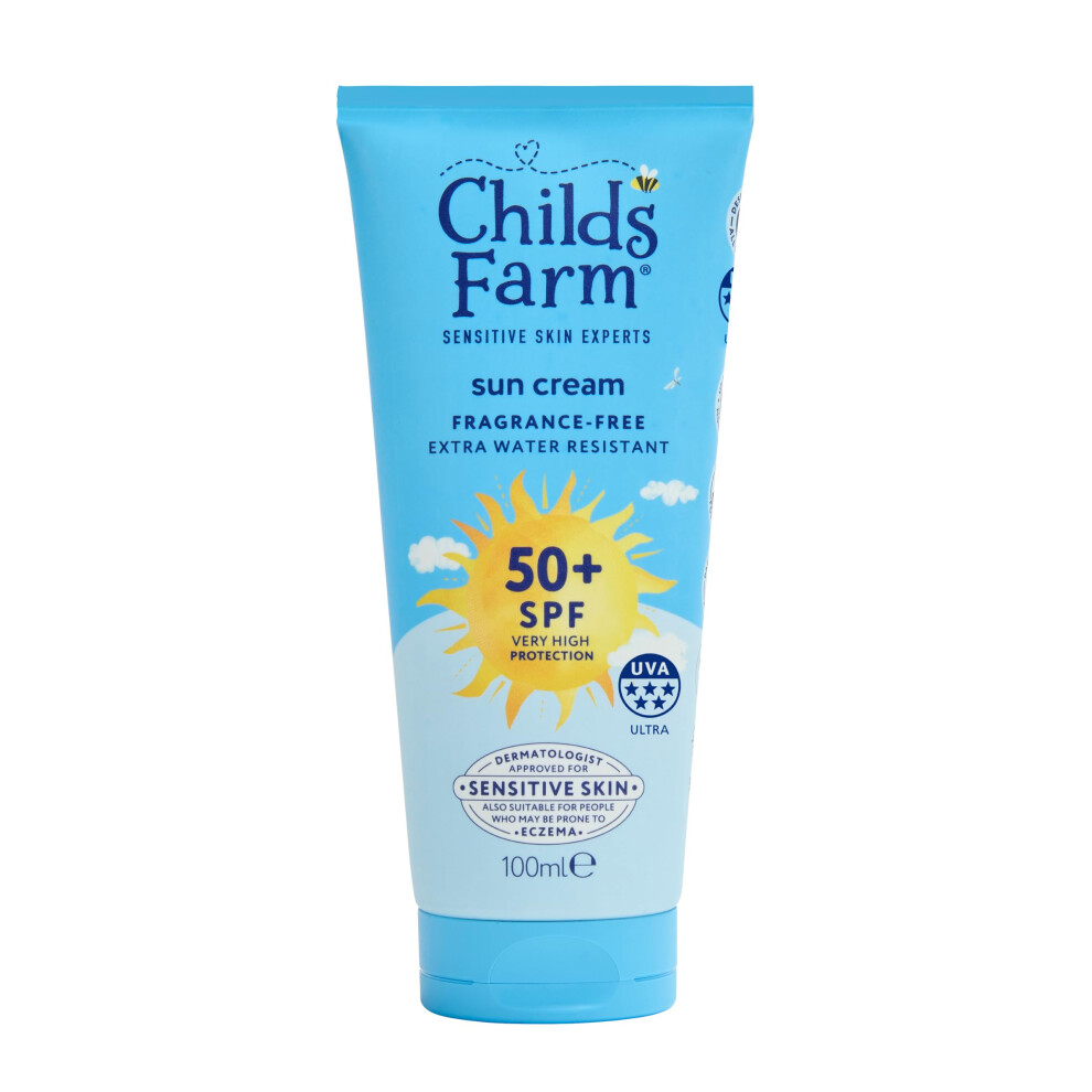 Childs Farm Kids & Baby Sun Cream SPF 50+ | UVA & UVB Very High Protection | Extra Water Resistant | Fragrance Free | Suitable for Dry, Sensitive