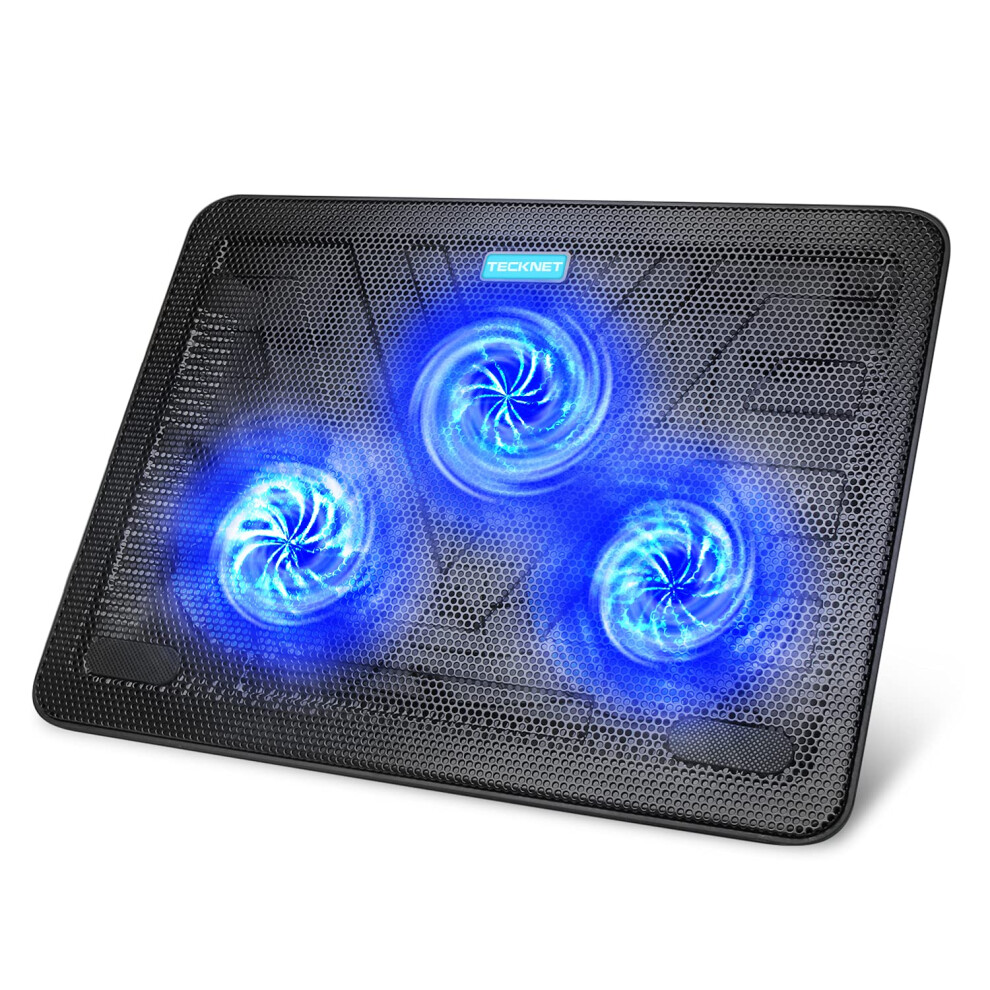 TECKNET Cooling Pad 12"-17" Laptop Cooler with 3 Ultra Quiet Fans at 1200RPM, Ergonomic Comfort Notebook Cooling Pad with 2 USB Ports, Light-weight