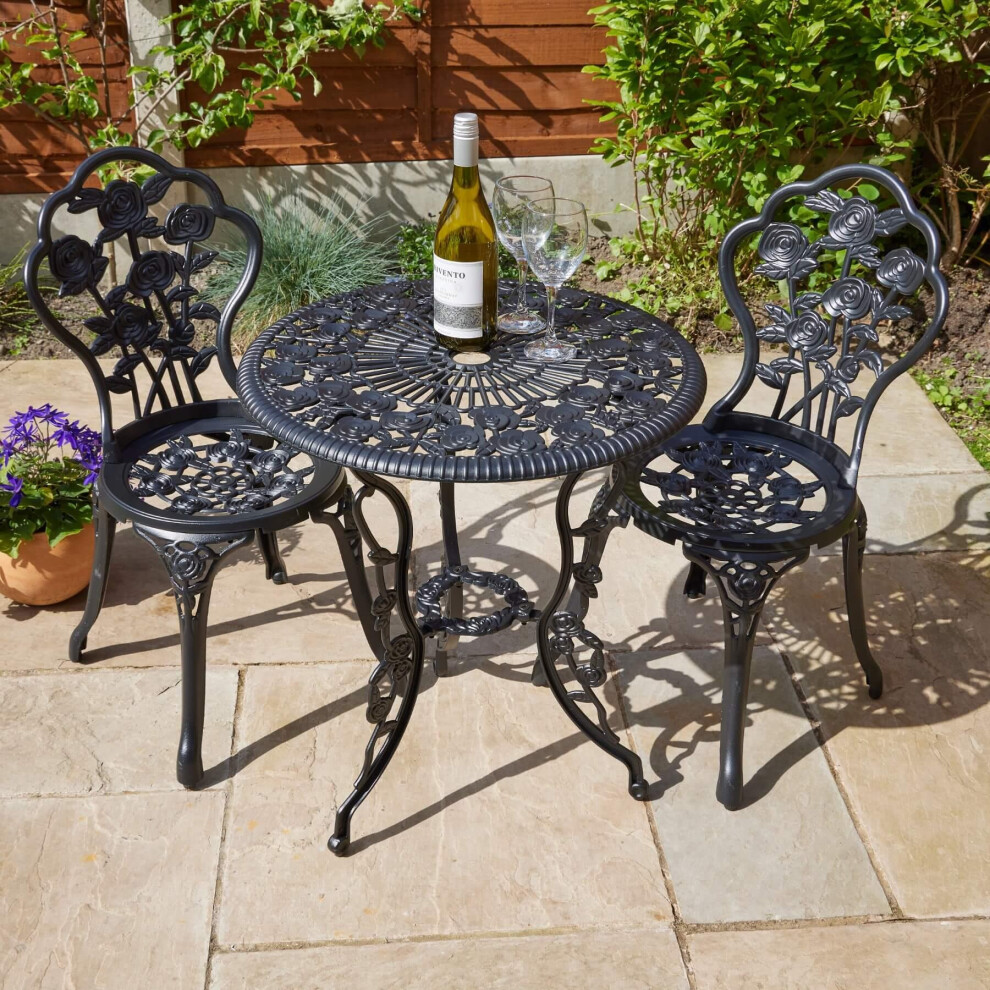 Home Source Rose Outdoor Garden Patio Bistro Set Black