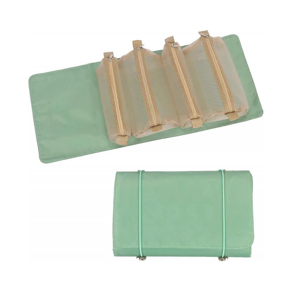 Trousse de toilette de voyage, trousse de toilette pliée, trousse de maquillage de voyage à 4 compartiments, verte
