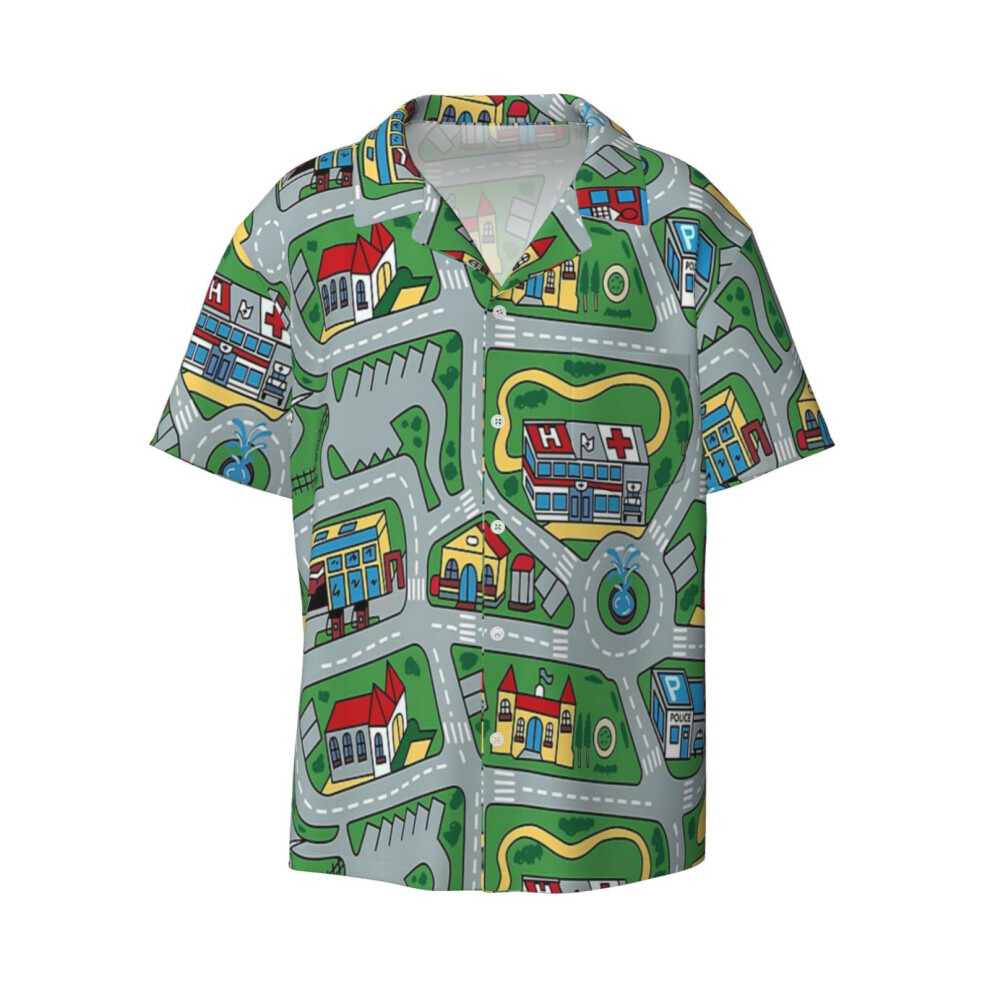 (Car City Carpet Road Rug 90s Nostalgic Toy_11966) Men's Hawaiian Shirts Cuban Collar Vintage Bowling Short Sleeve Button Down Beach Shirt Casual Summer Vacation Wear Retro Tee