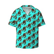 (Crush Turtle _13272) Men's Hawaiian Shirts Cuban Collar Vintage Bowling Short Sleeve Button Down Beach Shirt Casual Summer Vacation Wear Retro Tee