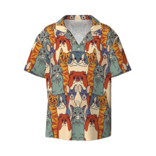 (Crowded Cats Pattern Gift Idea Cute Cool Colorful Cat Kitty Kittens Pattern_5939) Men's Hawaiian Shirts Cuban Collar Vintage Bowling Short Sleeve Button Down Beach Shirt Casual Summer Vacation Wear Retro Tee