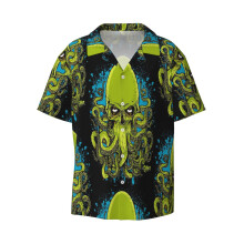 (Cthulhu The Great Old One_9517) Men's Hawaiian Shirts Cuban Collar Vintage Bowling Short Sleeve Button Down Beach Shirt Casual Summer Vacation Wear Retro Tee