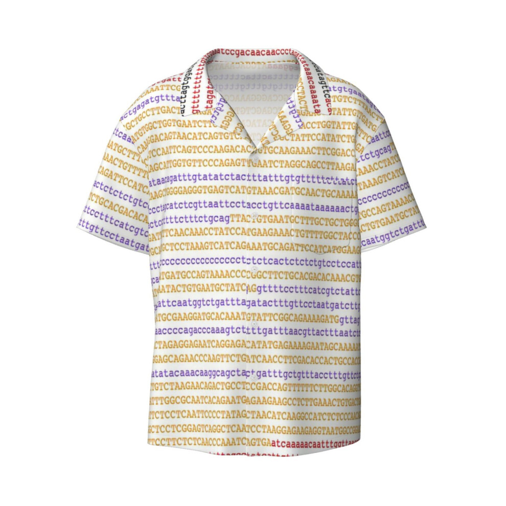 (Genome ATGC DNA Base Pairs Genes_8246) Men's Hawaiian Shirts Cuban Collar Vintage Bowling Short Sleeve Button Down Beach Shirt Casual Summer Vacation Wear Retro Tee