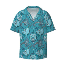(Neuroscience And Psychology Unique Pattern Teal Colour Science Cartoon_9938) Men's Hawaiian Shirts Cuban Collar Vintage Bowling Short Sleeve Button Down Beach Shirt Casual Summer Vacation Wear Retro Tee
