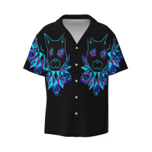 (Neon Cat (socks)_5589) Men's Hawaiian Shirts Cuban Collar Vintage Bowling Short Sleeve Button Down Beach Shirt Casual Summer Vacation Wear Retro Tee