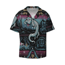(Neverending Christmas_6406) Men's Hawaiian Shirts Cuban Collar Vintage Bowling Short Sleeve Button Down Beach Shirt Casual Summer Vacation Wear Retro Tee