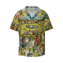 (Hieronymus Bosch - Garden Of Earthly Delights Poster_11418) Men's Hawaiian Shirts Cuban Collar Vintage Bowling Short Sleeve Button Down Beach Shirt Casual Summer Vacation Wear Retro Tee