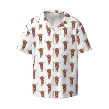 (Highland Cattle Cattle Highland Animal_4656) Men's Hawaiian Shirts Cuban Collar Vintage Bowling Short Sleeve Button Down Beach Shirt Casual Summer Vacation Wear Retro Tee