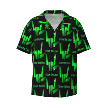 (High Quality Kids Share The Love Green Logo_9194) Men's Hawaiian Shirts Cuban Collar Vintage Bowling Short Sleeve Button Down Beach Shirt Casual Summer Vacation Wear Retro Tee