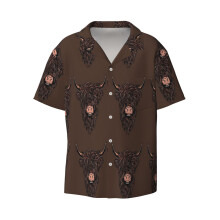 (Highland Cattle_7111) Men's Hawaiian Shirts Cuban Collar Vintage Bowling Short Sleeve Button Down Beach Shirt Casual Summer Vacation Wear Retro Tee