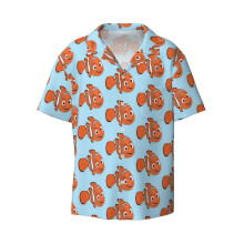 (Nemo Pattern _4499) Men's Hawaiian Shirts Cuban Collar Vintage Bowling Short Sleeve Button Down Beach Shirt Casual Summer Vacation Wear Retro Tee