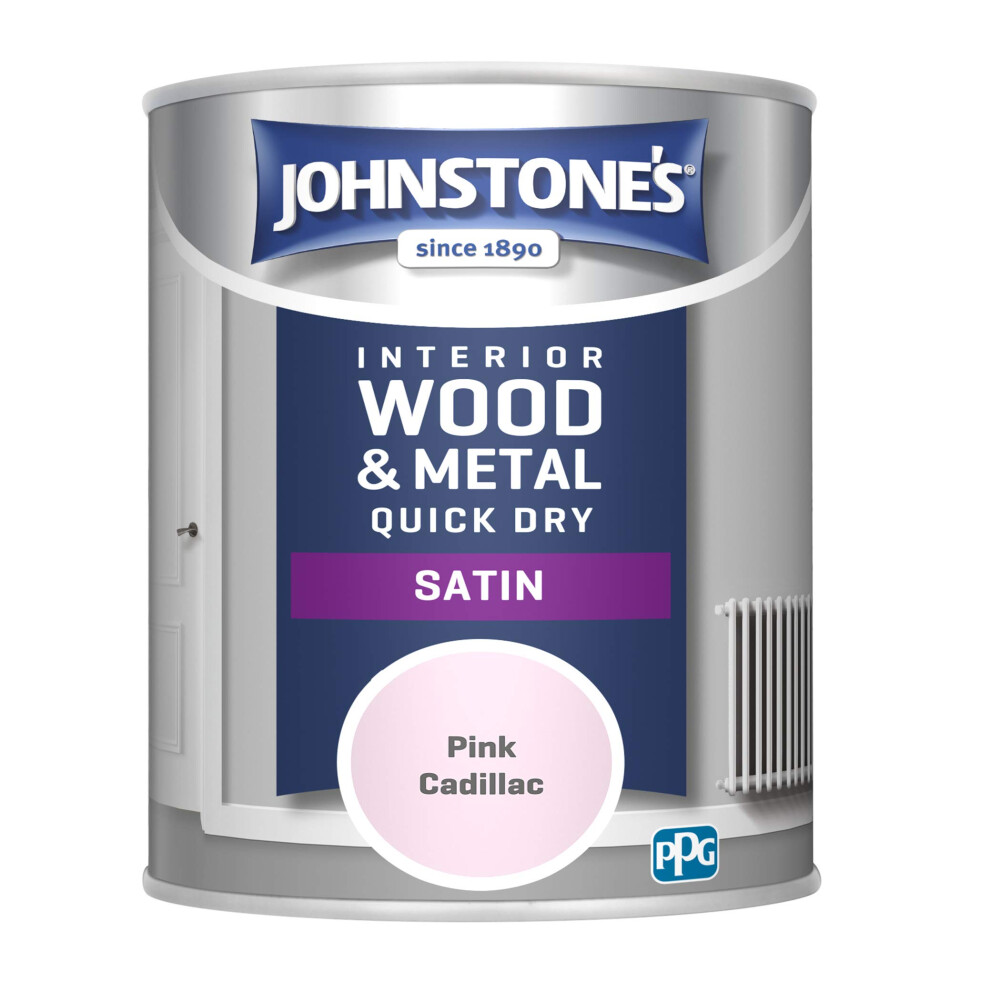 Johnstone's - Quick Dry Satin - Pink Cadillac - Mid Sheen - Water Based - Interior Wood & Metal - Radiator Paint - Low Odour - Dry in 1-2 Hours - 12m2