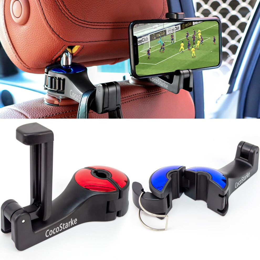 Coco Starke 2 In 1 Car Headrest Hidden Hook With Cell Phone Holder, Car Back Seat Hook Universal For Purses And Bags 360? Rotation Adjustable Hanger 765169546676