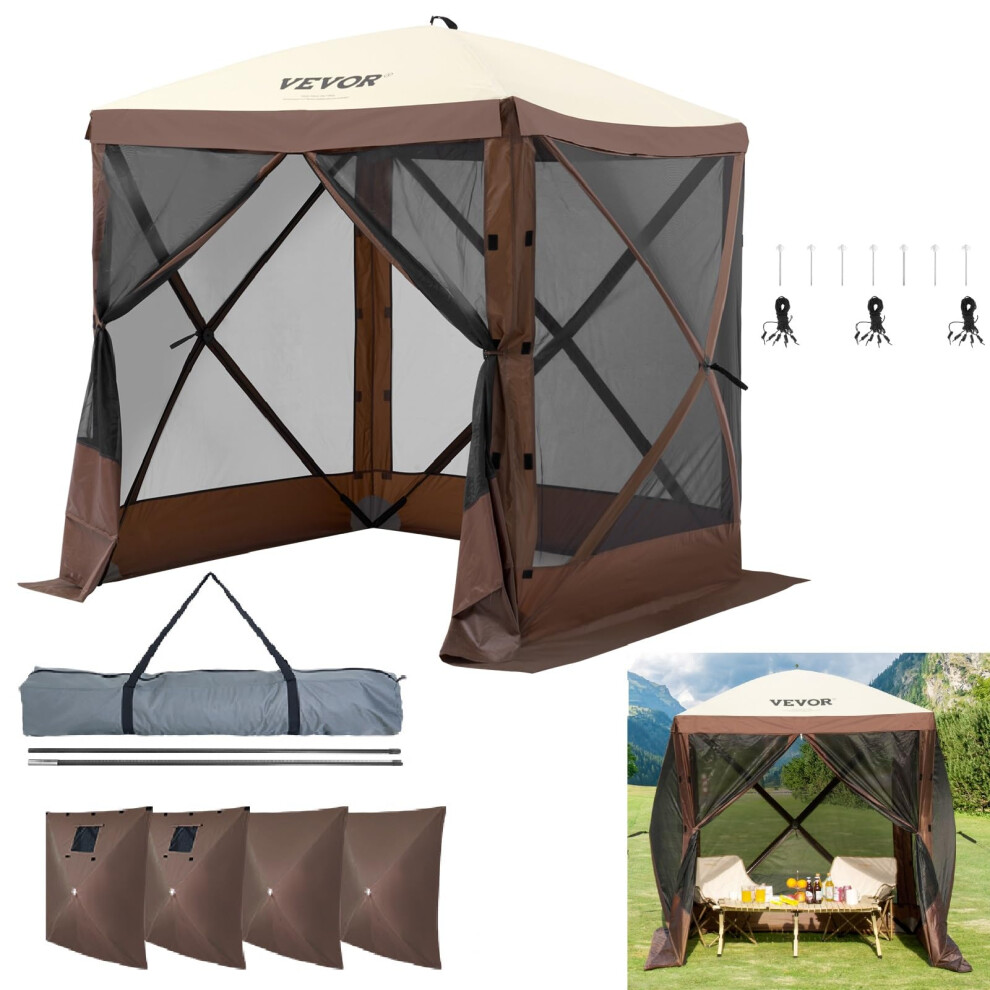 VEVOR Pop Up Gazebo Tent, Pop-Up Screen Tent 4 Sided Canopy Sun Shelter with 4 Removable Privacy Wind Cloths & Mesh Windows, 6x6FT Quick Set Screen