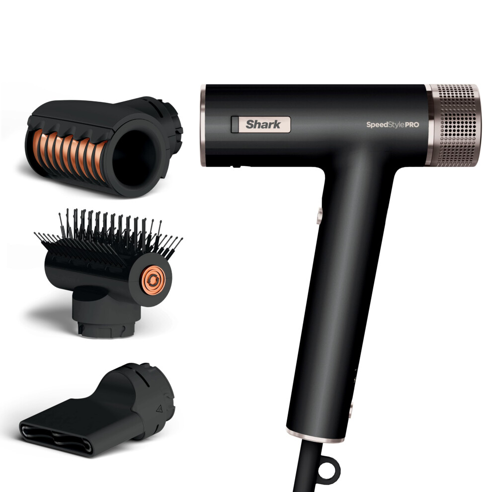Shark SpeedStyle Pro Hair Dryer, High Performance High-Velocity Hair Dryer For Straight & Wavy Hair with Scalp Shield Technology, 3 Attachments,