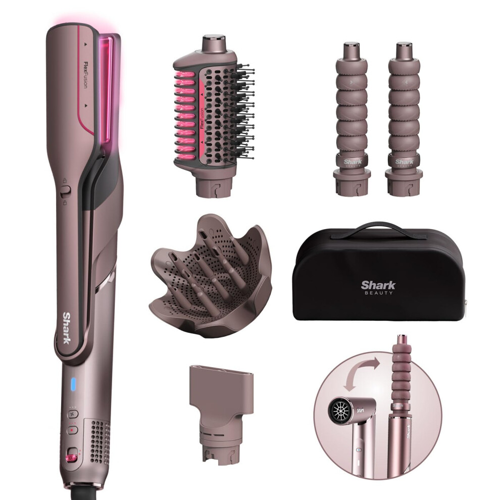 Shark FlexFusion Multi Hot Air Styler, Hair Dryer & Ceramic Straightener with 5 Styling Attachments, No Heat Damage, Scalp Shield, Storage Case ?