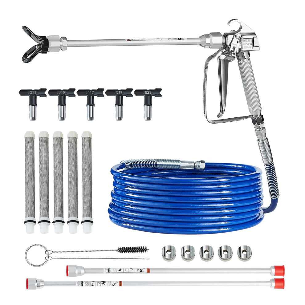 VEVOR Airless Paint Spray Gun and Hose Kit, 3600PSI High Pressure Paint Sprayer Hose Set with 5 Tips, 211, 315, 417, 517, 623, Swivel Joint Airless