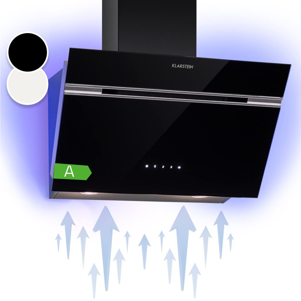 Klarstein Angled Cooker Hoods 60cm With Lights, Kitchen Extractor Fans Cooker Hood, Powerful 594m?/h Airflow, RGB LEDs, Class A Energy Efficiency,