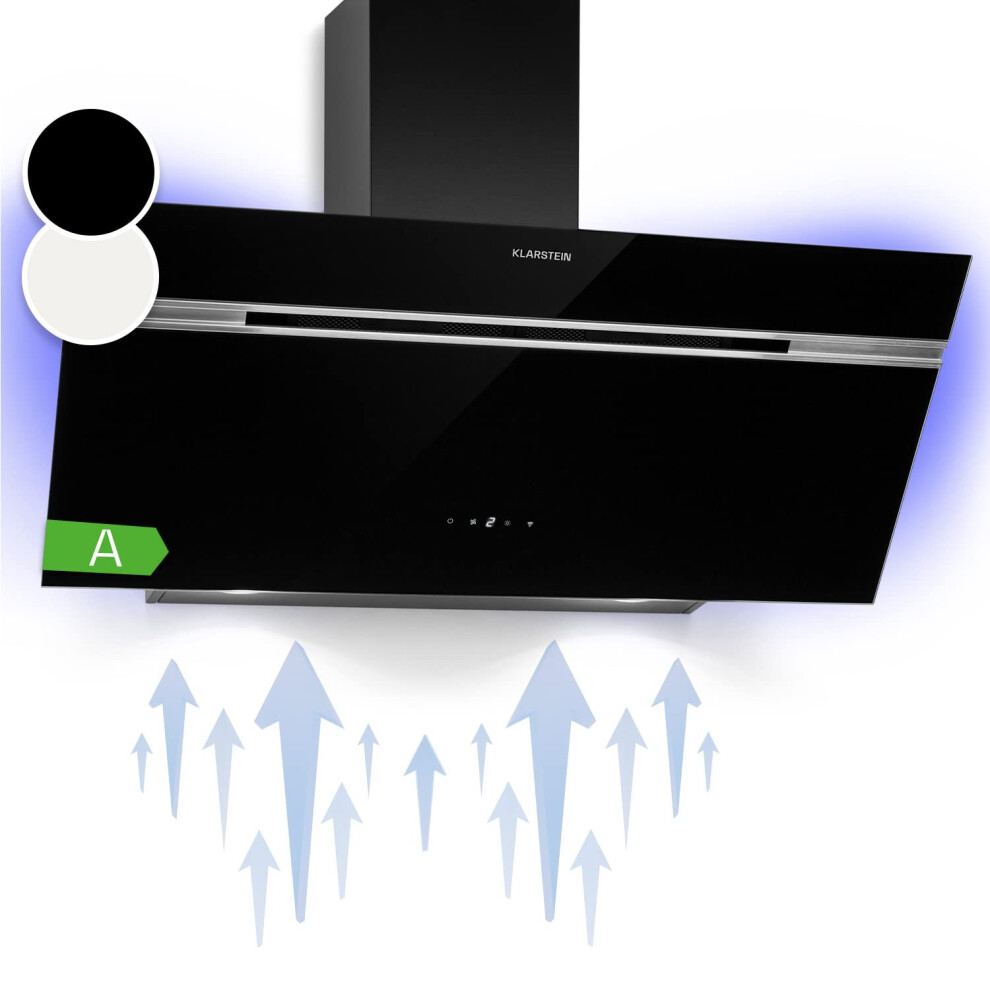 Klarstein Angled Cooker Hood 90cm, Extractor with Lights, Kitchen Extractor Fans, 594m?/h Airflow, RGB LEDs, Class A Energy Efficiency, Oven Extractor