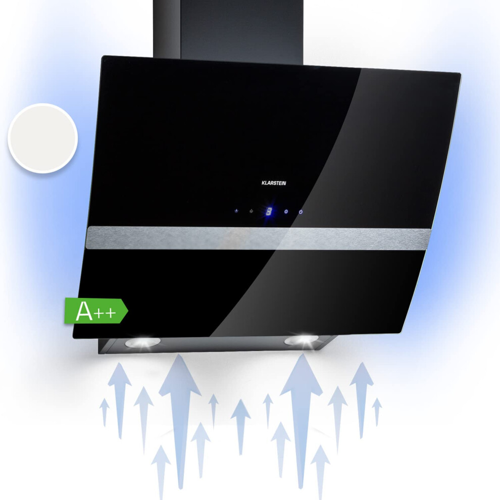 Klarstein Clara 60cm Angled Extractor Fan for Kitchens, Exhaust Hood w/Dishwasher Safe Aluminium Grease Filter, Powerful 509m?/h Airflow, RGB LED