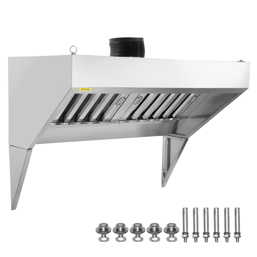 VEVOR Commercial Exhaust Hood, 4FT Food Truck Hood Exhaust, 201 Stainless Steel Concession Trailer Hood with 2 Detachable U-shaped Grid Oil Filter