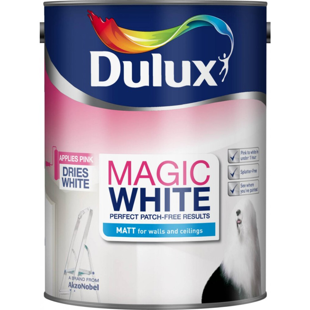 Dulux Magic White Matt Paint for Walls Emulsion, 5 L - Pure Brilliant White