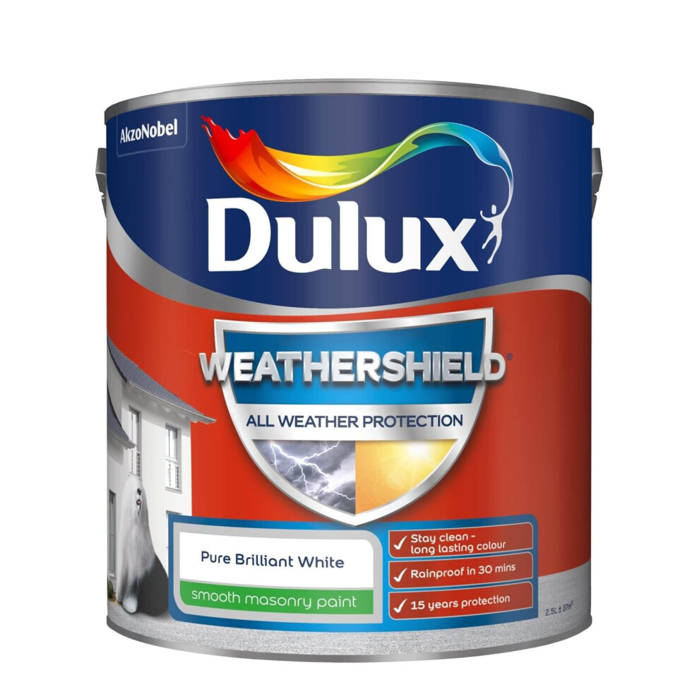Dulux Weathershield Smooth Masonry Paint - Pure Brilliant - 2.5L White