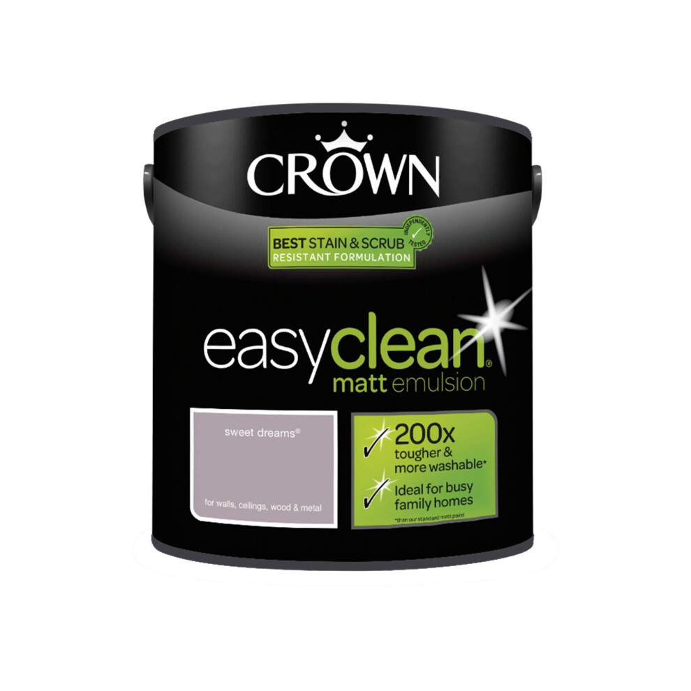 Crown 2.5L Easy Clean Matt Emulsion Multi Surface Paint That Can Be Used On Walls, Ceilings, Wood And Metal. Stain & Scrub Resistant Formula ? Sweet