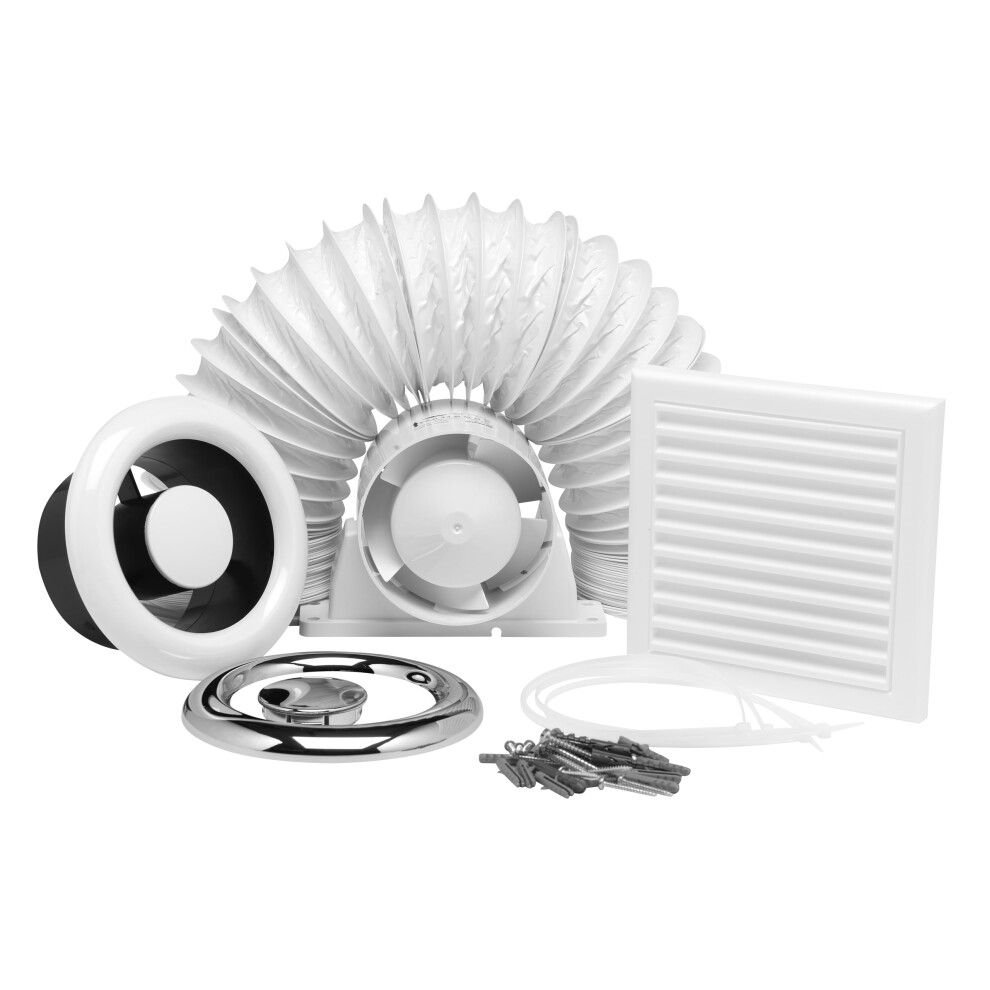Xpelair Airline Al100T 4"/100mm Inline Axial Extractor Fan with Timer for Bathrooms and Shower Rooms, Complete with Loft Fitting Kit, White