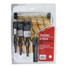 ProDec 9 inch x 1.75" 8 Piece Woven Paint Roller, Frame and Brush Set for Painting with Emulsion and Masonry Paints on Interior and Exterior Walls and