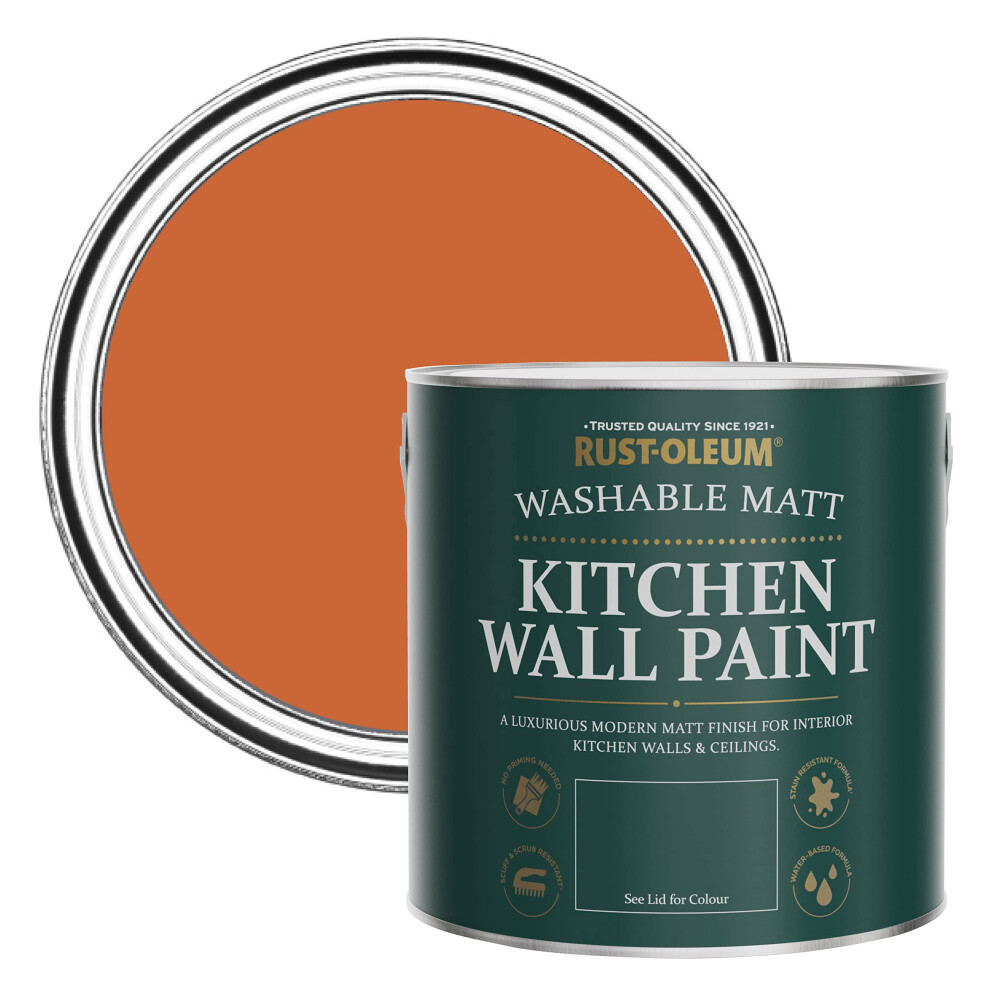 Rust-Oleum Orange Washable Kitchen Wall Paint in Matt Finish - Tiger Tea 2.5L