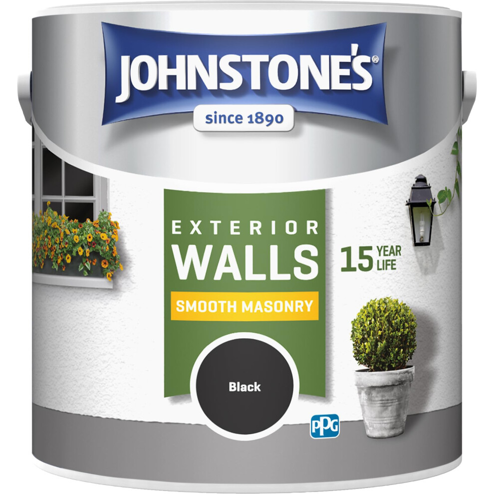 Johnstone?s ? Exterior Smooth Masonry Paint ? Black ? Up to 15 Years Protection ? Weather & Dirt Resistant ? 30m? Coverage Per Tin - Dry in 1-2 Hours