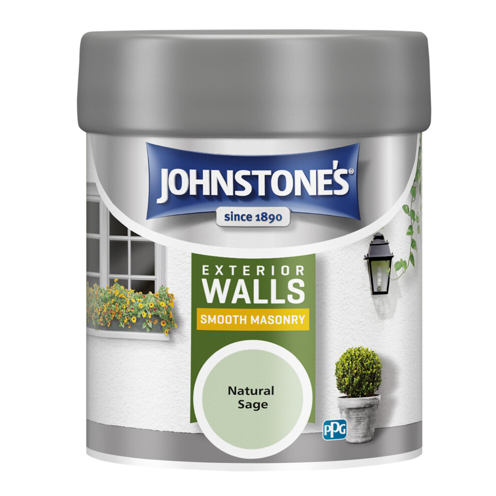 Johnstone's, Exterior Smooth Masonry Paint - Tester Pot, Natural Sage, Up to 15 Years Protection, Weather & Dirt Resistant, 12m2 Coverage Per Litre,