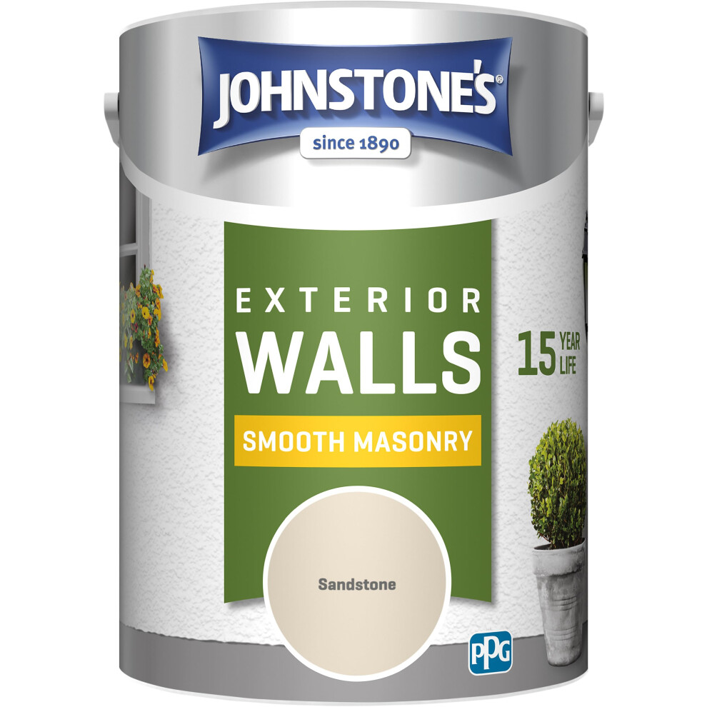 Johnstone?s ? Exterior Smooth Masonry Paint ? Sandstone ? Up to 15 Years Protection ? Weather & Dirt Resistant ? 60m? Coverage Per Tin - Dry in 1-2