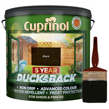 New 2018 Cuprinol Ducksback Shed & Fence Paint 9 Litre BLACK. Non Drip, Water Repellent and Frost Defence. Protection for 5 Years. Includes PSP 4?