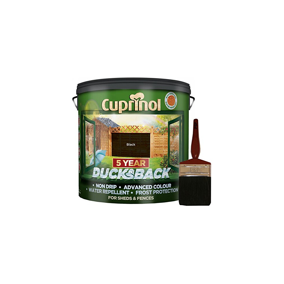 Cuprinol New 2018 Ducksback Shed & Fence Paint 9 Litre Black. Non Drip, Water Repellent And Frost Defence. Protection For 5 Years. Includes Psp 4?