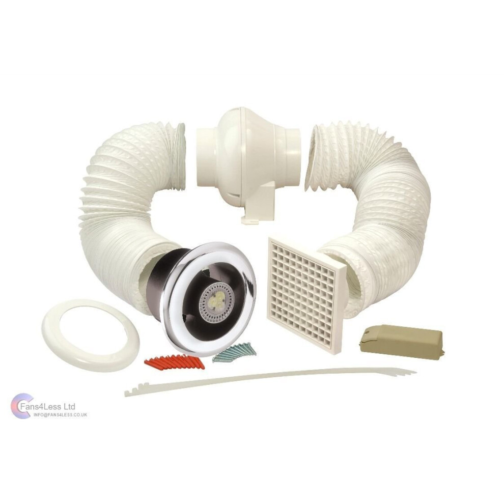 Manrose Complete Bathroom Shower Inline Light LED Extractor Centrifugal Fan Kit