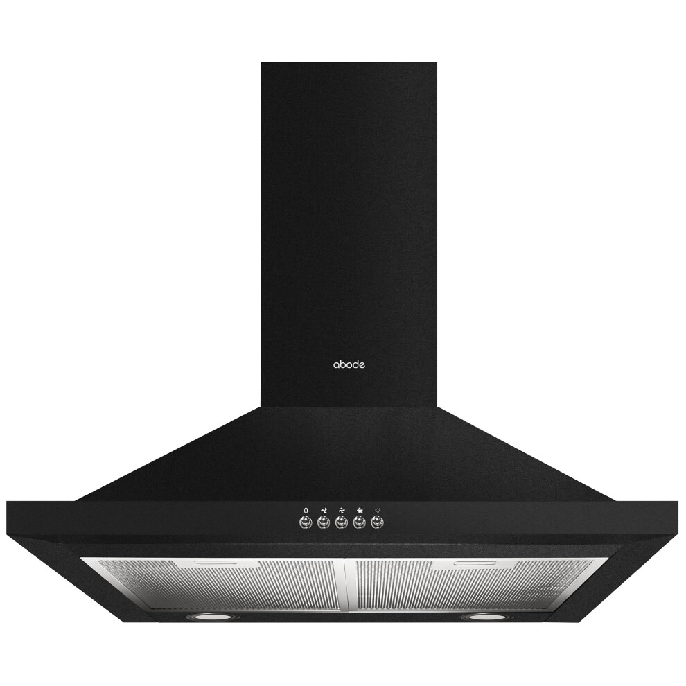 Abode Chimney Cooker Hood 60cm Black Extractor Hood & Recirculation with 2x Carbon Filters, Wall Mounted Range Hood Extractor Fan, 3 Speed Settings,