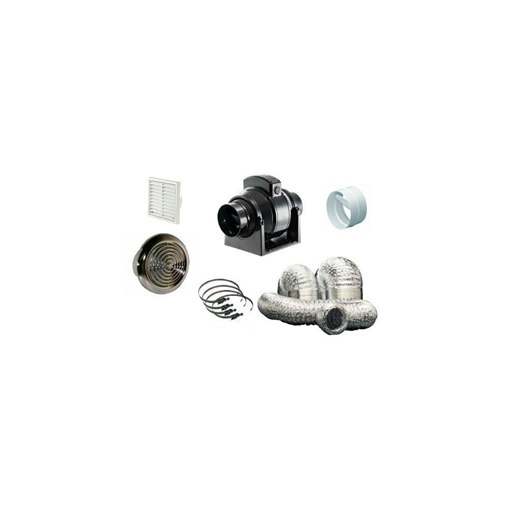 MF100T 245 m3/h Timer Inline Extractor Shower Extractor Fan Shower Chrome Kit 4