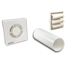 XF100H Humidity + Run on Timer Complete 4" 100mm Wall Kit with Gravity Grille Bathroom Shower Extractor Fan
