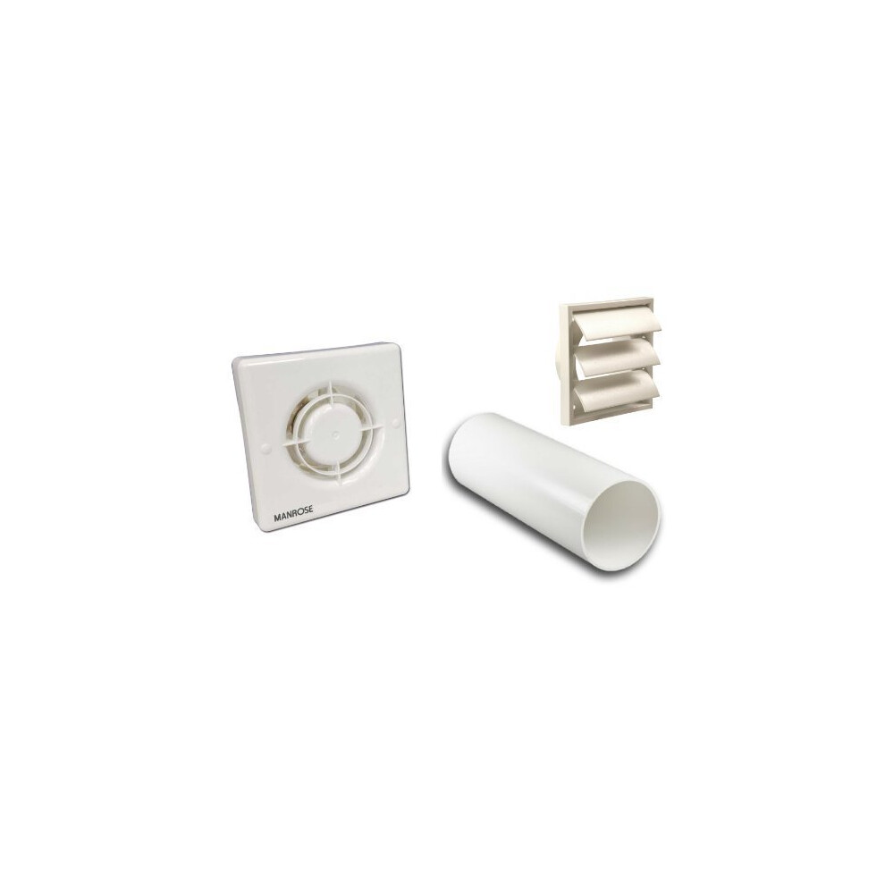 XF100H Humidity + Run on Timer Complete 4" 100mm Wall Kit with Gravity Grille Bathroom Shower Extractor Fan