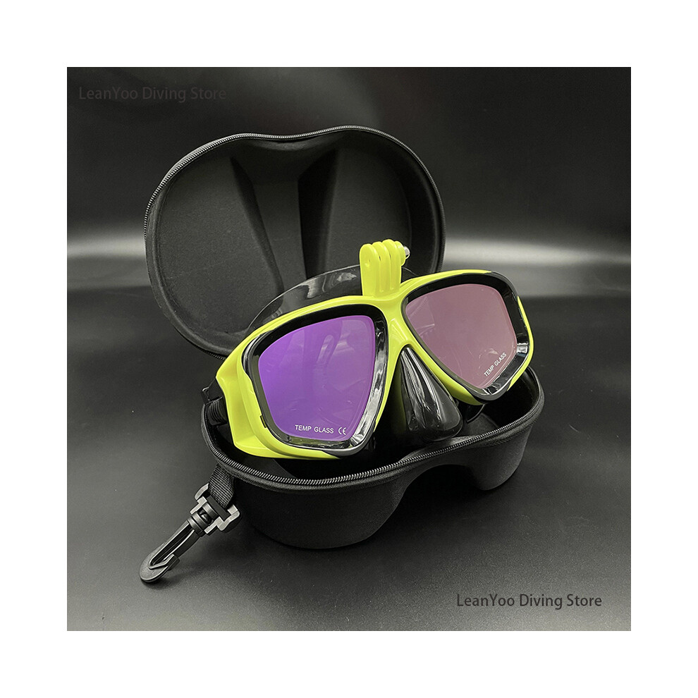Masque de plongée professionnel (jaune) avec support pour appareil photo - Masque de plongée en verre