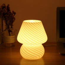 Mushroom Lamp,Glass Table Bedside Lamps Translucent Murano Vintage Style Striped Small Night Mushroom Decor